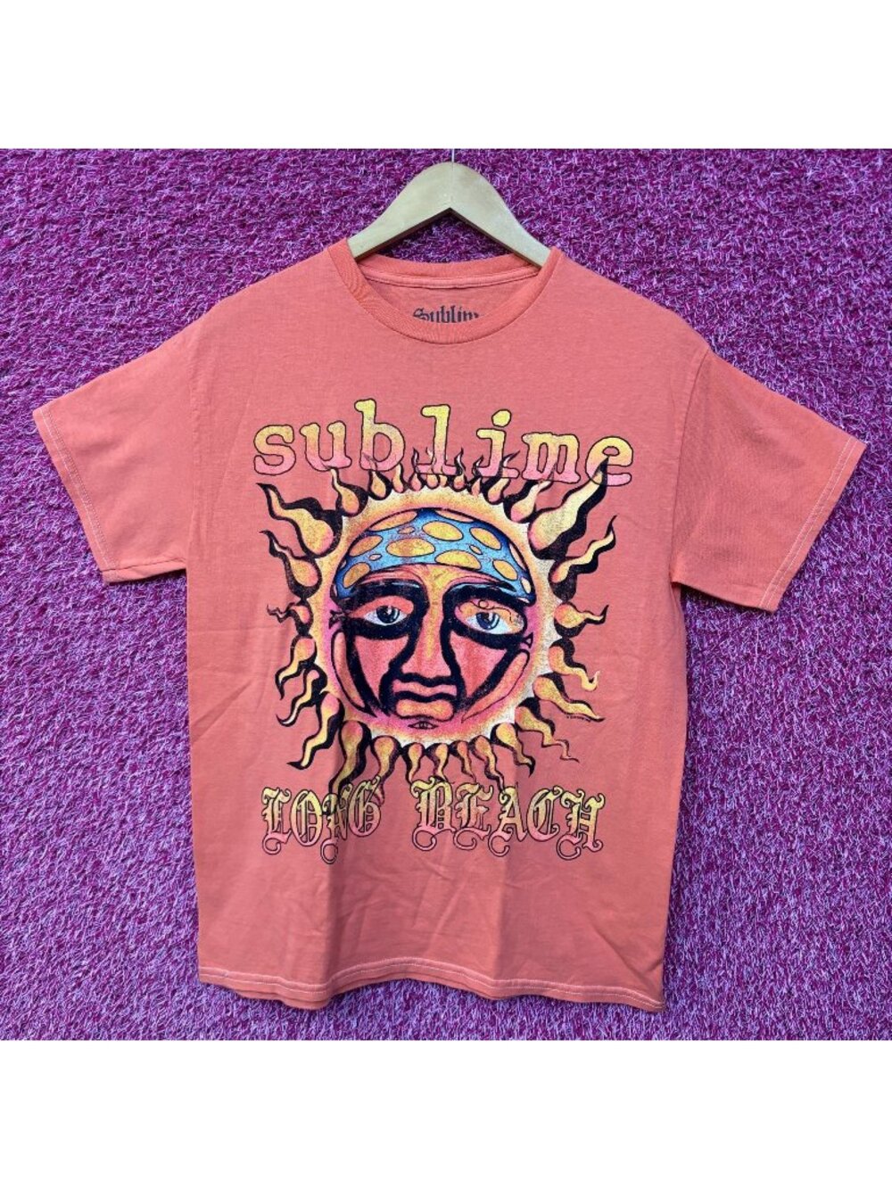 Sublime Monochrome Orange Logo Rock Tee size small